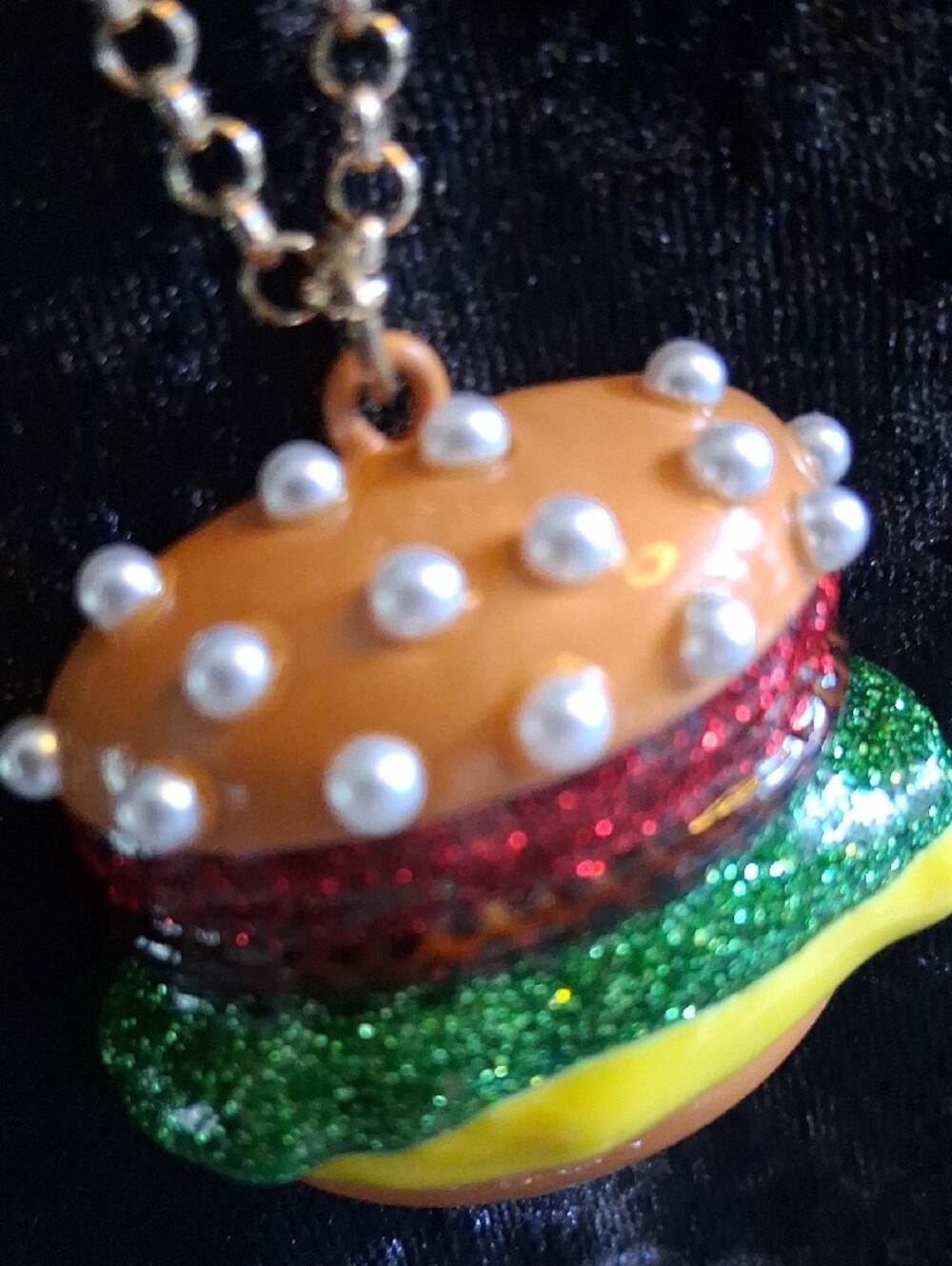 Betsey Johnson Gold-Tone Necklace with Pearl Topping and Multicolor Burger Charm - Picture 9 of 16